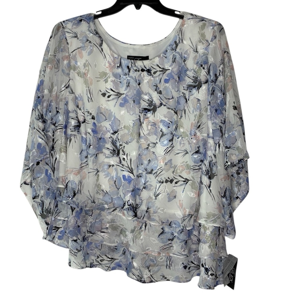 Alex Evenings Chiffon Blouse with Asymmetric Triple Tier Hem Size 3X NWT
